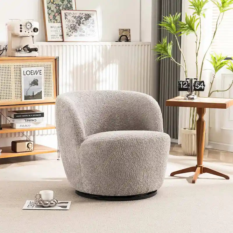 Modern Swivel Barrel Chair with 360-Degree Rotation - Single Fabric Accent Chair 34