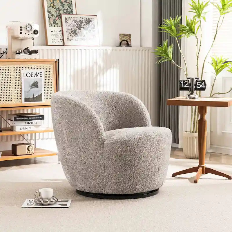 Modern Swivel Barrel Chair with 360-Degree Rotation - Single Fabric Accent Chair 35