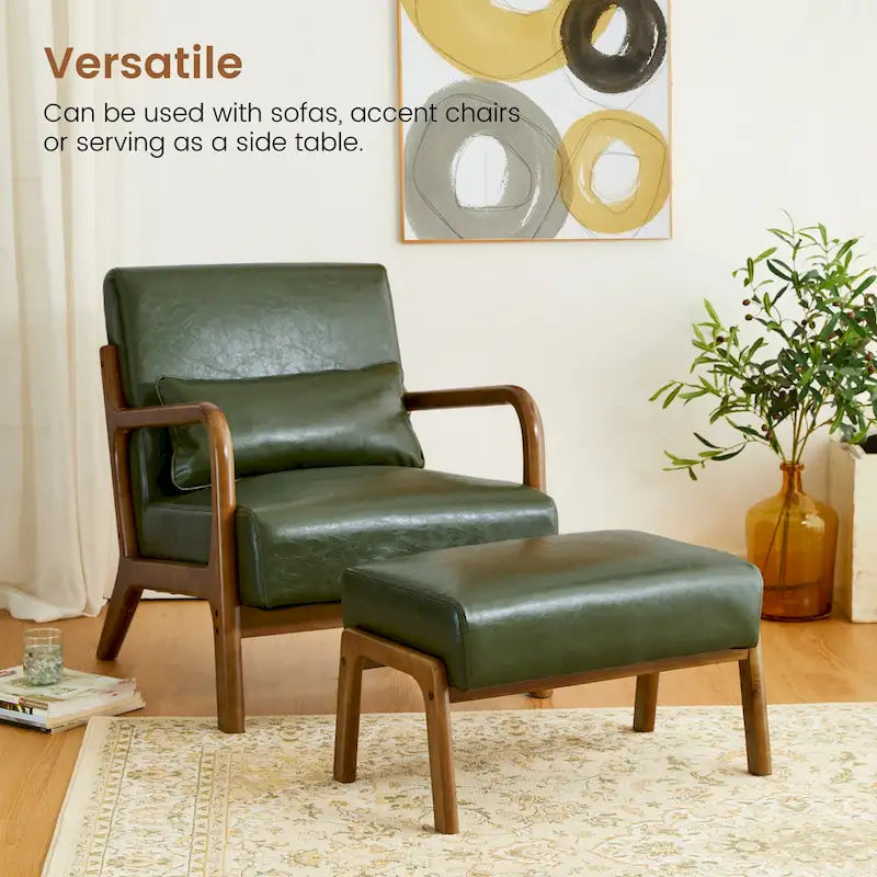 Glitzhome 30.75-Inch Mid-Century PU Leather Armchair and Ottoman Set 2