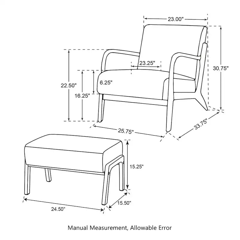 Glitzhome 30.75-Inch Mid-Century PU Leather Armchair and Ottoman Set 8