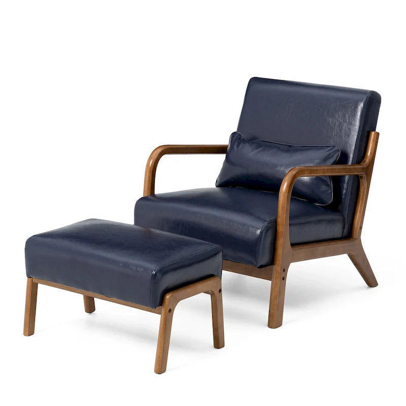 Glitzhome 30.75-Inch Mid-Century PU Leather Armchair and Ottoman Set 12