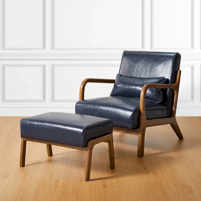 Glitzhome 30.75-Inch Mid-Century PU Leather Armchair and Ottoman Set 13