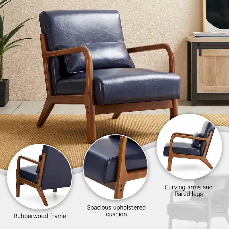 Glitzhome 30.75-Inch Mid-Century PU Leather Armchair and Ottoman Set 14