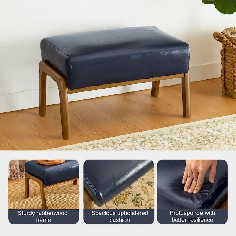 Glitzhome 30.75-Inch Mid-Century PU Leather Armchair and Ottoman Set 15