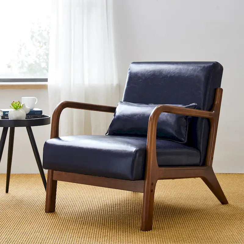 Glitzhome 30.75-Inch Mid-Century PU Leather Armchair and Ottoman Set 17
