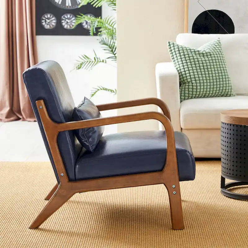 Glitzhome 30.75-Inch Mid-Century PU Leather Armchair and Ottoman Set 18