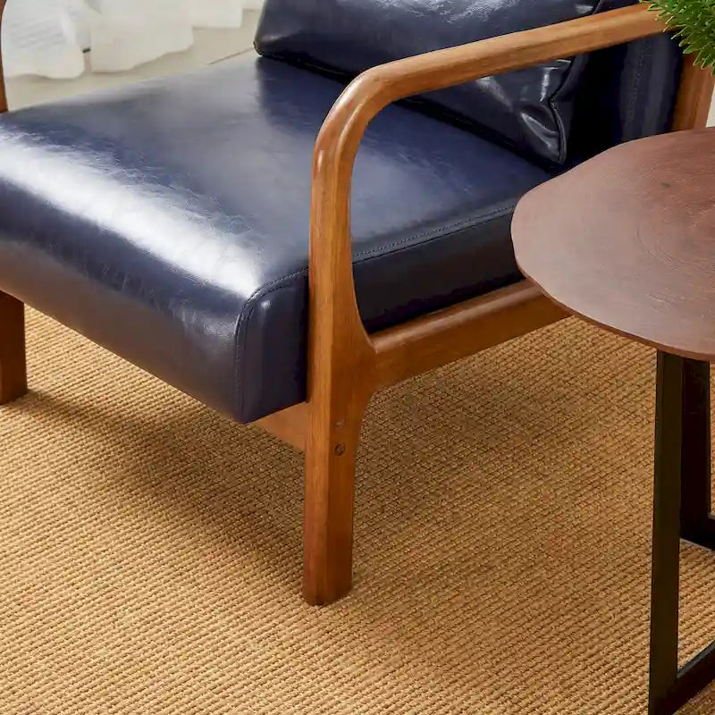 Glitzhome 30.75-Inch Mid-Century PU Leather Armchair and Ottoman Set 19