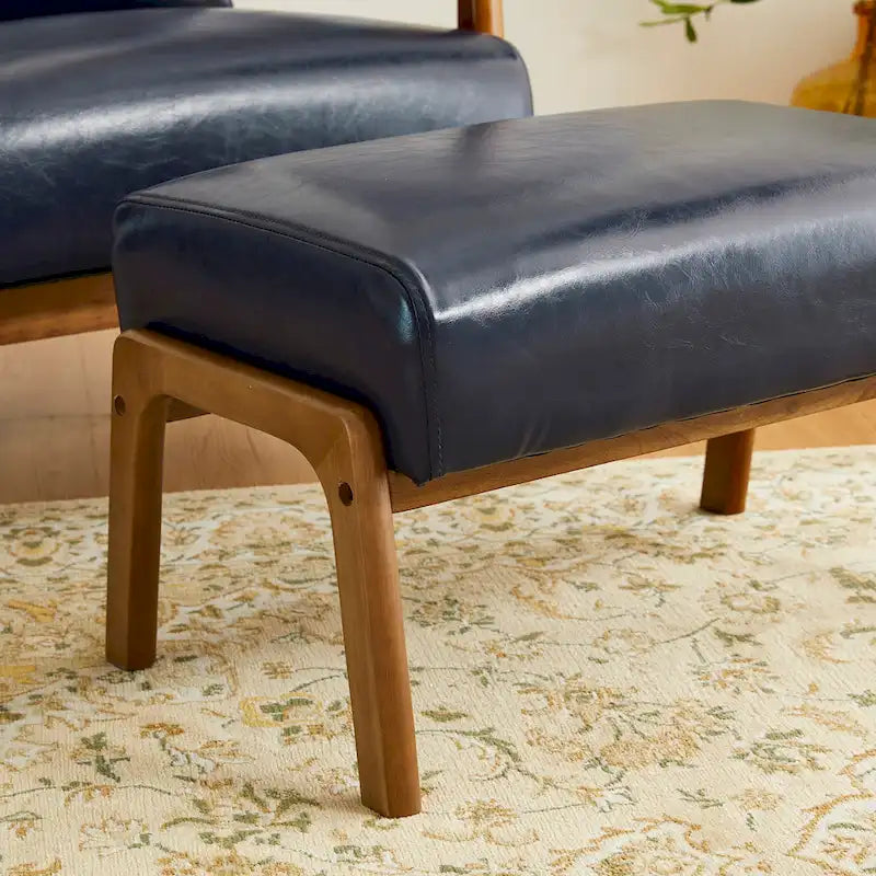 Glitzhome 30.75-Inch Mid-Century PU Leather Armchair and Ottoman Set 23