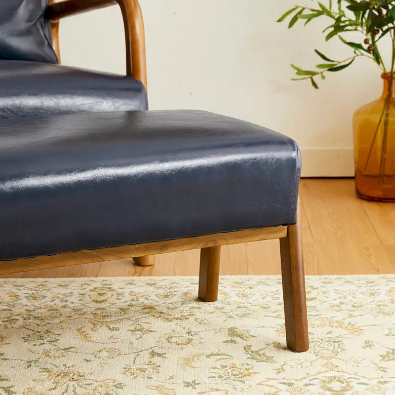 Glitzhome 30.75-Inch Mid-Century PU Leather Armchair and Ottoman Set 24