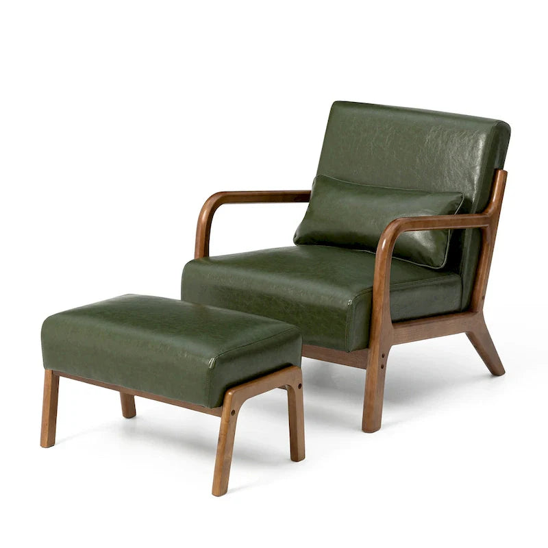 Glitzhome 30.75-Inch Mid-Century PU Leather Armchair and Ottoman Set 28