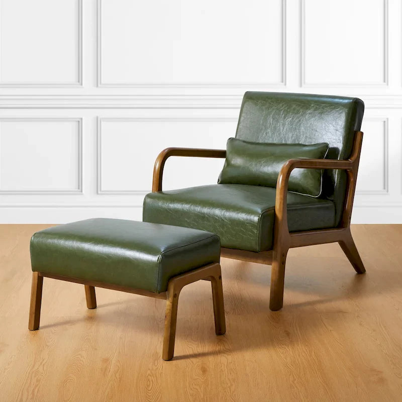 Glitzhome 30.75-Inch Mid-Century PU Leather Armchair and Ottoman Set 29
