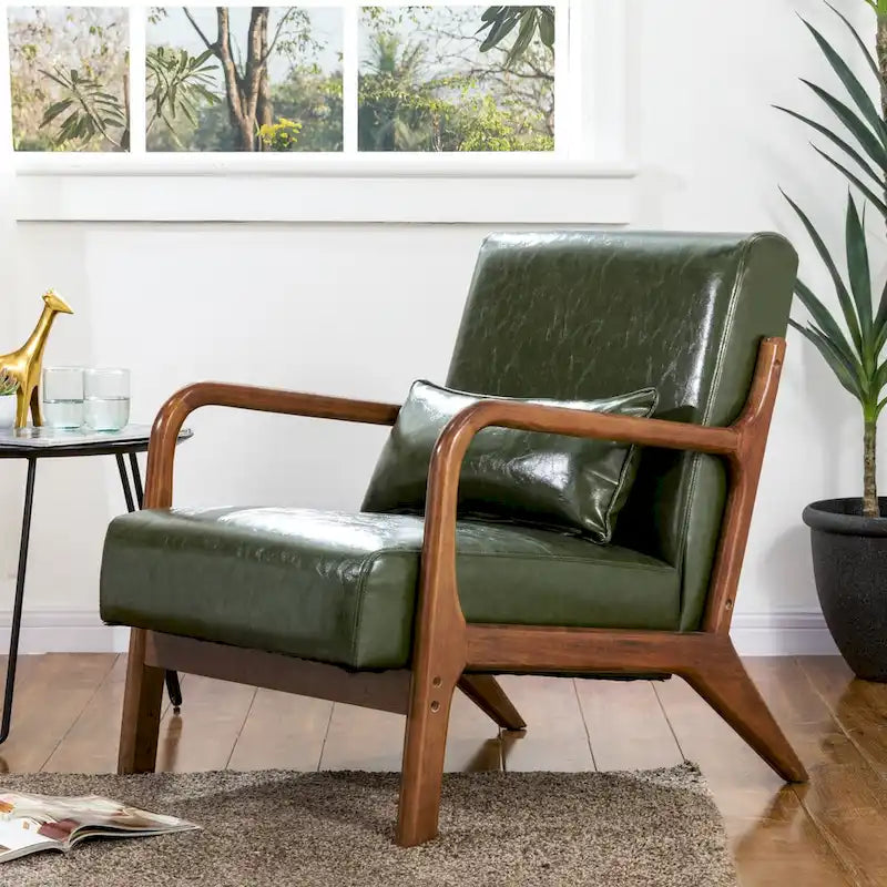 Glitzhome 30.75-Inch Mid-Century PU Leather Armchair and Ottoman Set 30