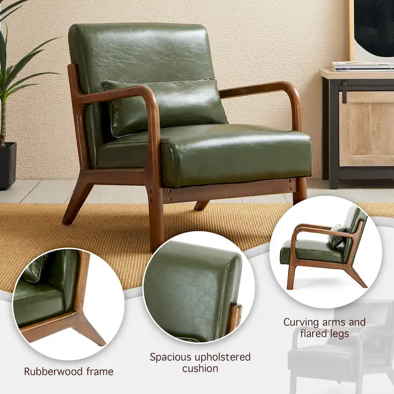 Glitzhome 30.75-Inch Mid-Century PU Leather Armchair and Ottoman Set 31