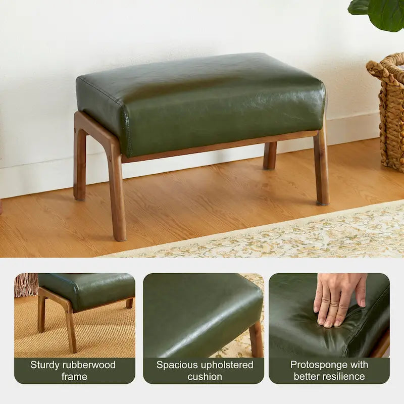 Glitzhome 30.75-Inch Mid-Century PU Leather Armchair and Ottoman Set 32