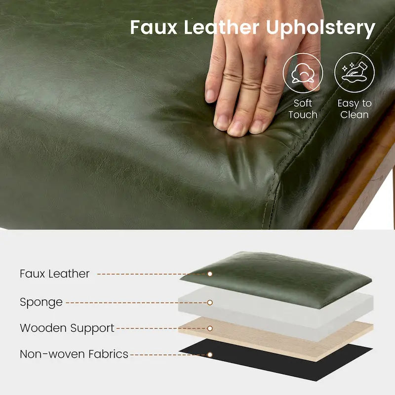 Glitzhome 30.75-Inch Mid-Century PU Leather Armchair and Ottoman Set 33