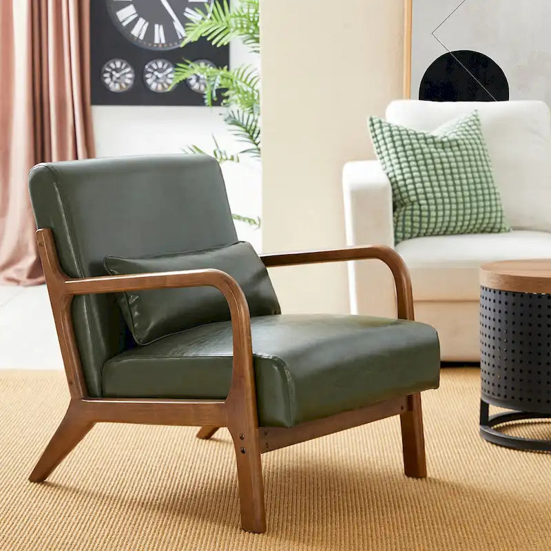 Glitzhome 30.75-Inch Mid-Century PU Leather Armchair and Ottoman Set 34
