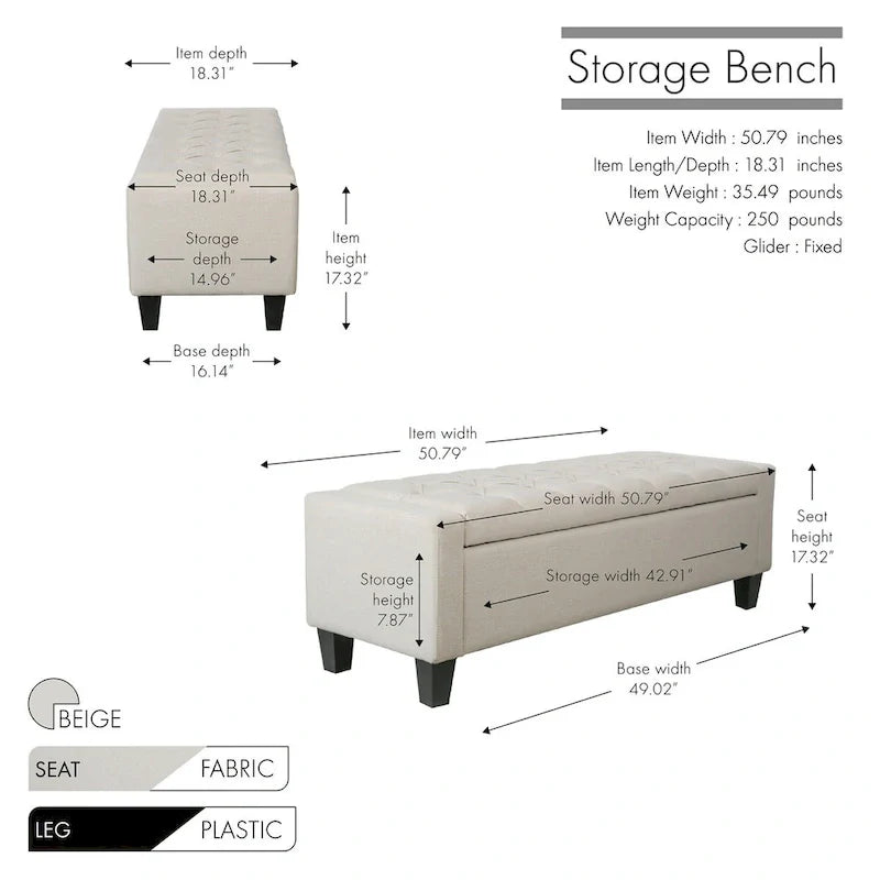 Porthos Home Wren Upholstered Button-Tufted Storage Bench 8