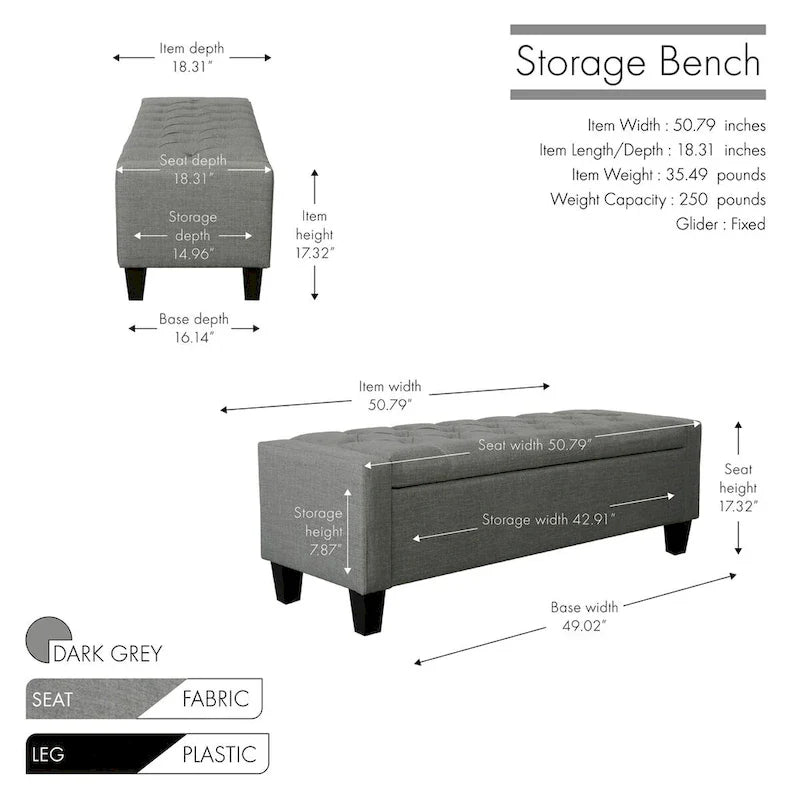 Porthos Home Wren Upholstered Button-Tufted Storage Bench 14