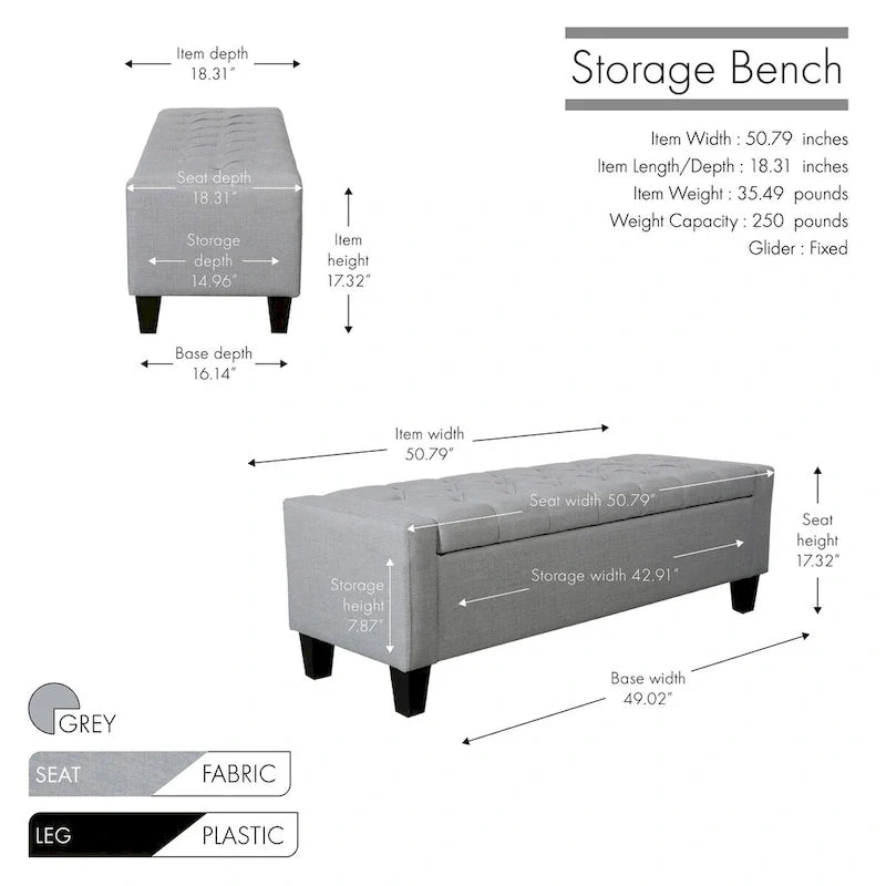 Porthos Home Wren Upholstered Button-Tufted Storage Bench 20