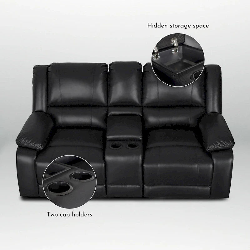 2-Piece Classic Faux Leather Reclining Sofa Set with Console and Cup Holders for Living Room 5