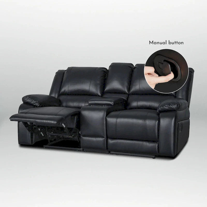 2-Piece Classic Faux Leather Reclining Sofa Set with Console and Cup Holders for Living Room 6