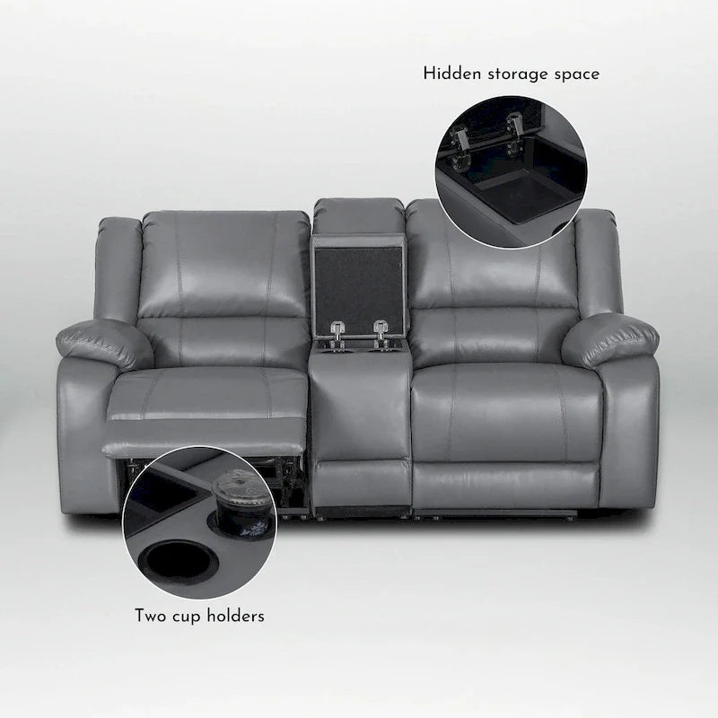 2-Piece Classic Faux Leather Reclining Sofa Set with Console and Cup Holders for Living Room 9