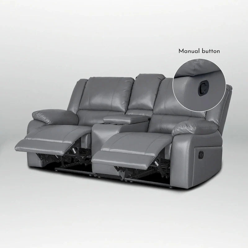 2-Piece Classic Faux Leather Reclining Sofa Set with Console and Cup Holders for Living Room 10