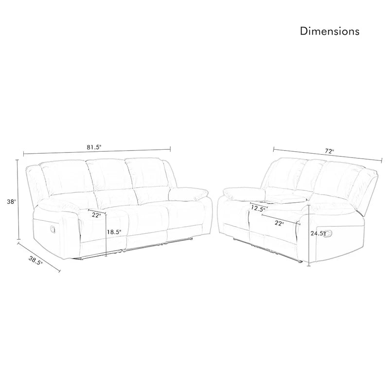 2-Piece Classic Faux Leather Reclining Sofa Set with Console and Cup Holders for Living Room 11