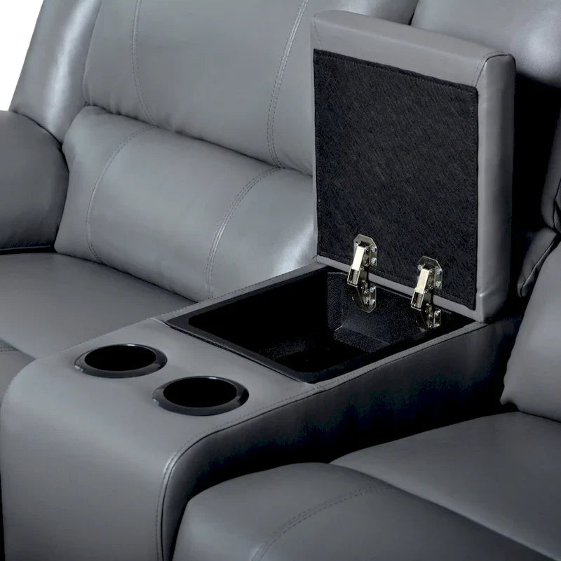 2-Piece Classic Faux Leather Reclining Sofa Set with Console and Cup Holders for Living Room 20
