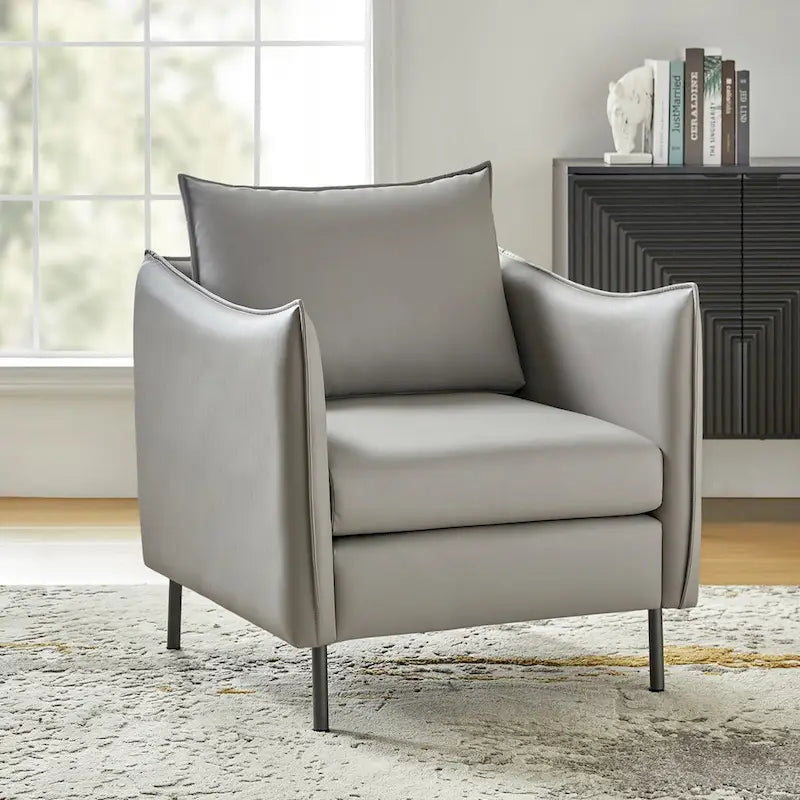 Christopher Contemporary Anti-Scratch Fabric Armchair with Black Metal Legs by HULALA HOME 14