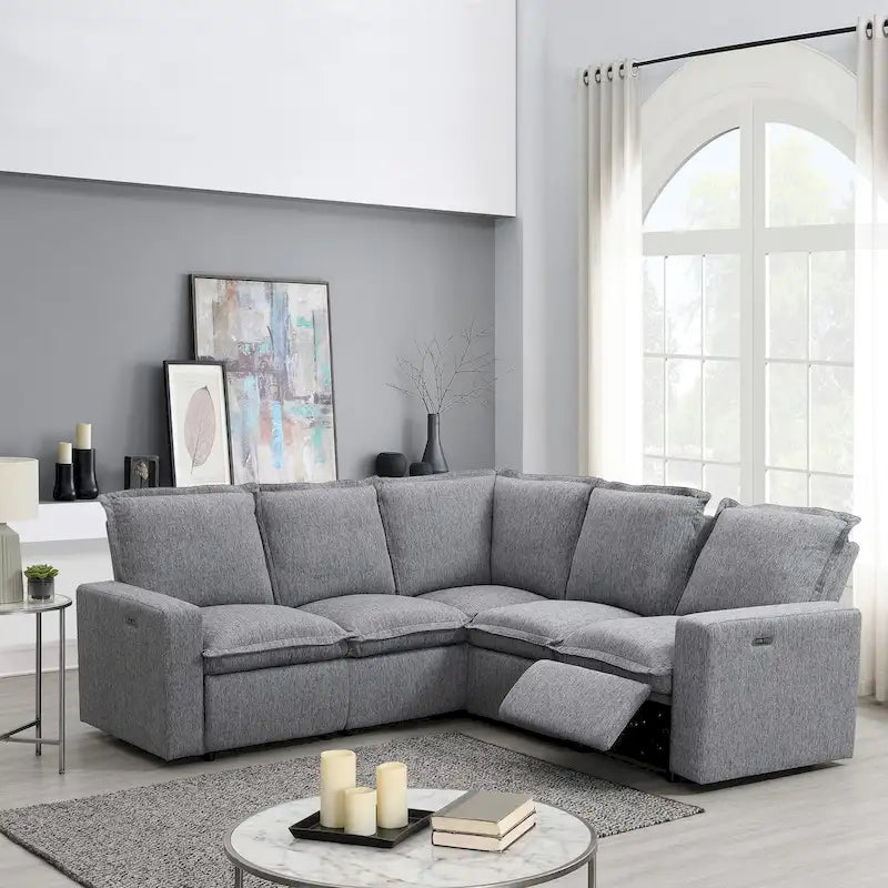 Linen Upholstered Power Recliner L-Shaped Sectional Sofa with USB Port - Soft Home Theater Seating for Living Room 18