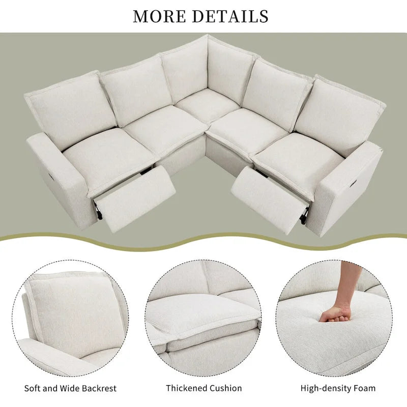 Linen Upholstered Power Recliner L-Shaped Sectional Sofa with USB Port - Soft Home Theater Seating for Living Room 5