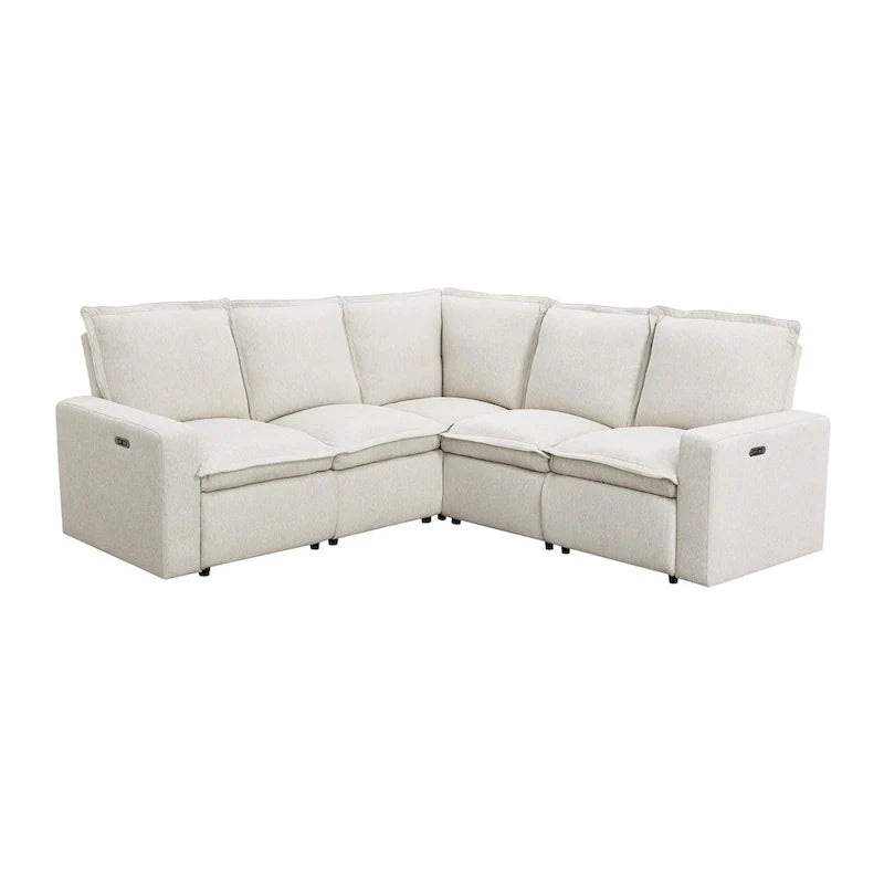 Linen Upholstered Power Recliner L-Shaped Sectional Sofa with USB Port - Soft Home Theater Seating for Living Room 7