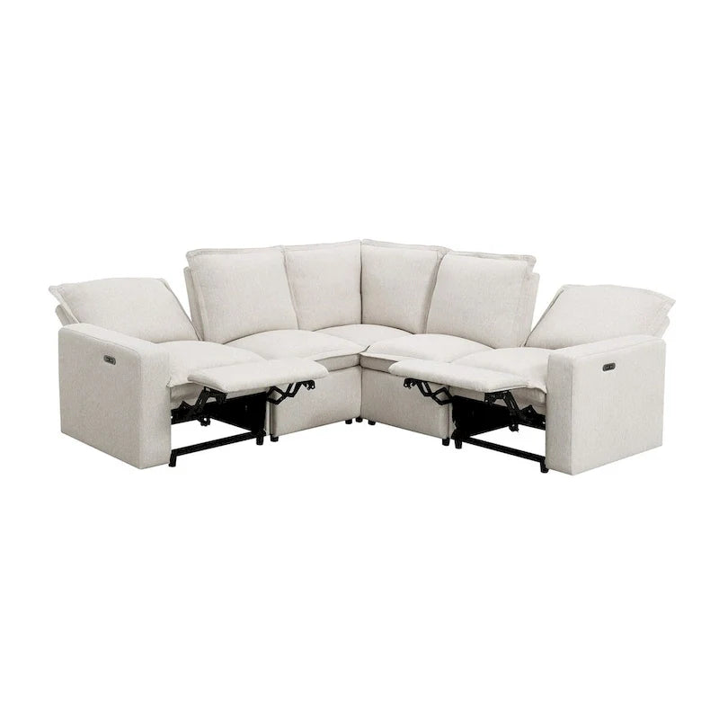 Linen Upholstered Power Recliner L-Shaped Sectional Sofa with USB Port - Soft Home Theater Seating for Living Room 8