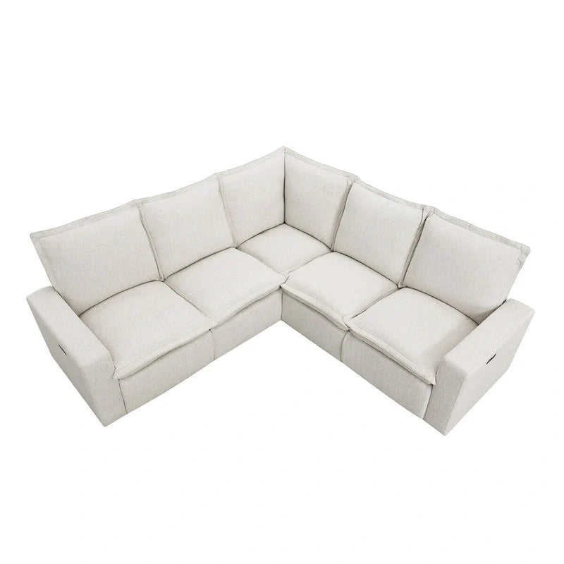 Linen Upholstered Power Recliner L-Shaped Sectional Sofa with USB Port - Soft Home Theater Seating for Living Room 9