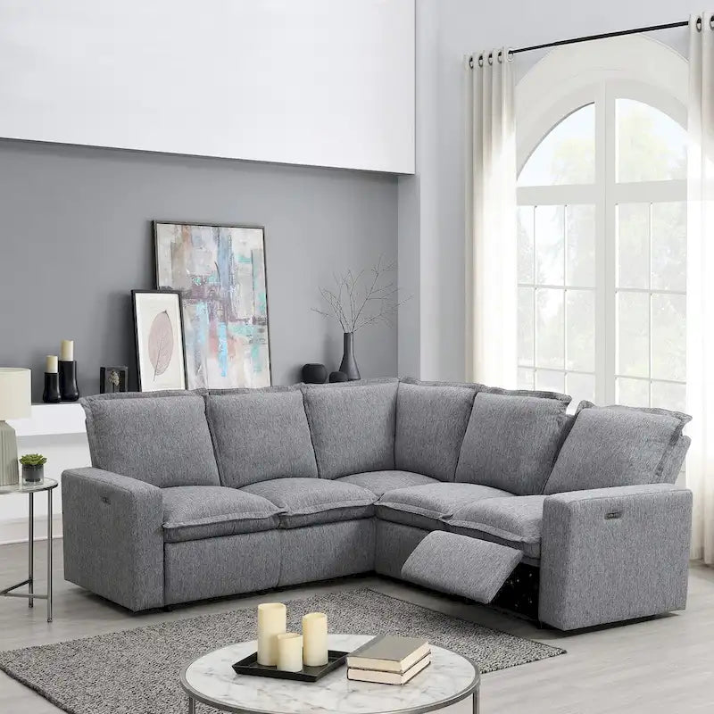 Linen Upholstered Power Recliner L-Shaped Sectional Sofa with USB Port - Soft Home Theater Seating for Living Room 10