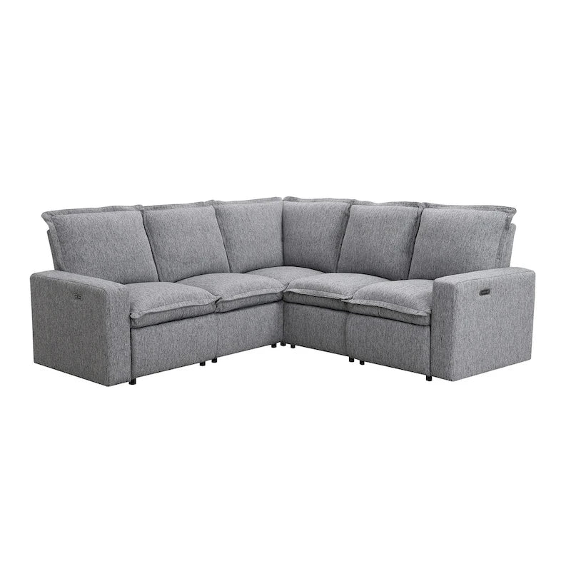 Linen Upholstered Power Recliner L-Shaped Sectional Sofa with USB Port - Soft Home Theater Seating for Living Room 11