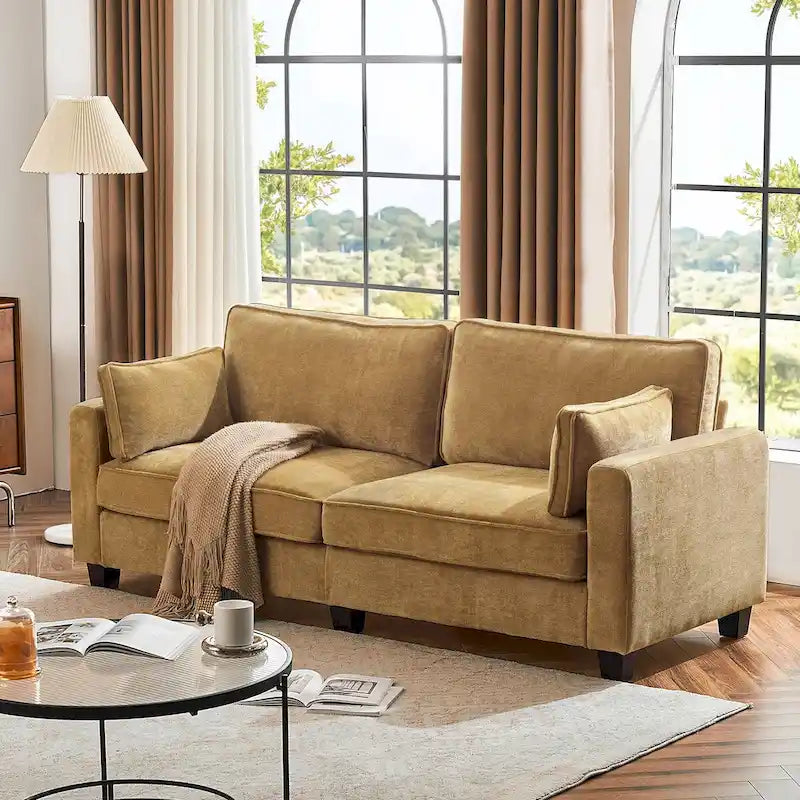 LUE BONA 81 Contemporary Corduroy 3-Seater Sofa - Upholstered Polyester Rectangle Design with Wooden Base for Living Room 40