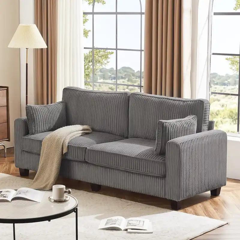 LUE BONA 81 Contemporary Corduroy 3-Seater Sofa - Upholstered Polyester Rectangle Design with Wooden Base for Living Room 41