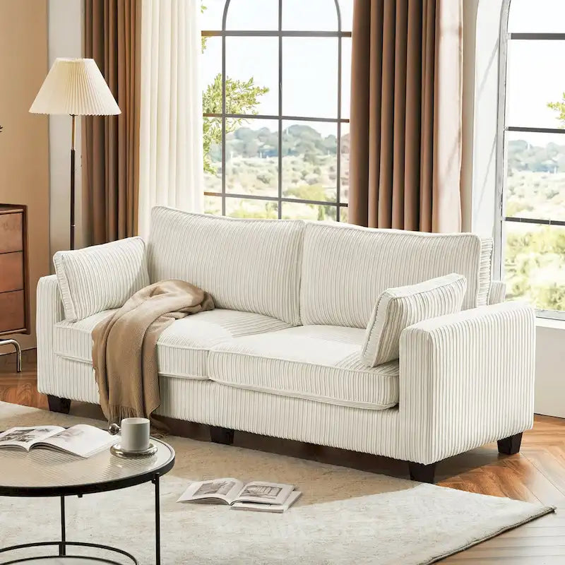 LUE BONA 81 Contemporary Corduroy 3-Seater Sofa - Upholstered Polyester Rectangle Design with Wooden Base for Living Room 1