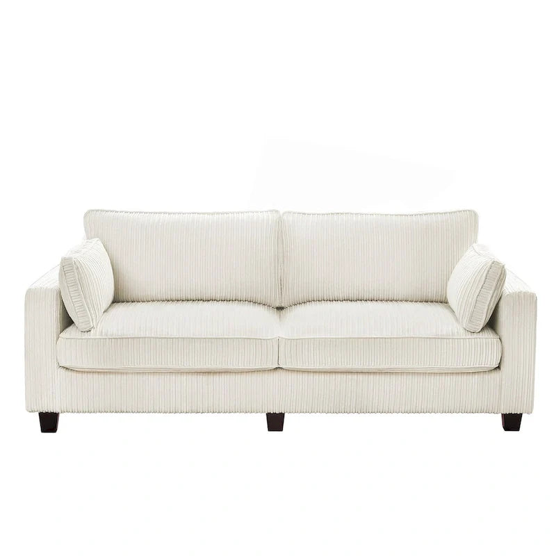 LUE BONA 81 Contemporary Corduroy 3-Seater Sofa - Upholstered Polyester Rectangle Design with Wooden Base for Living Room 2