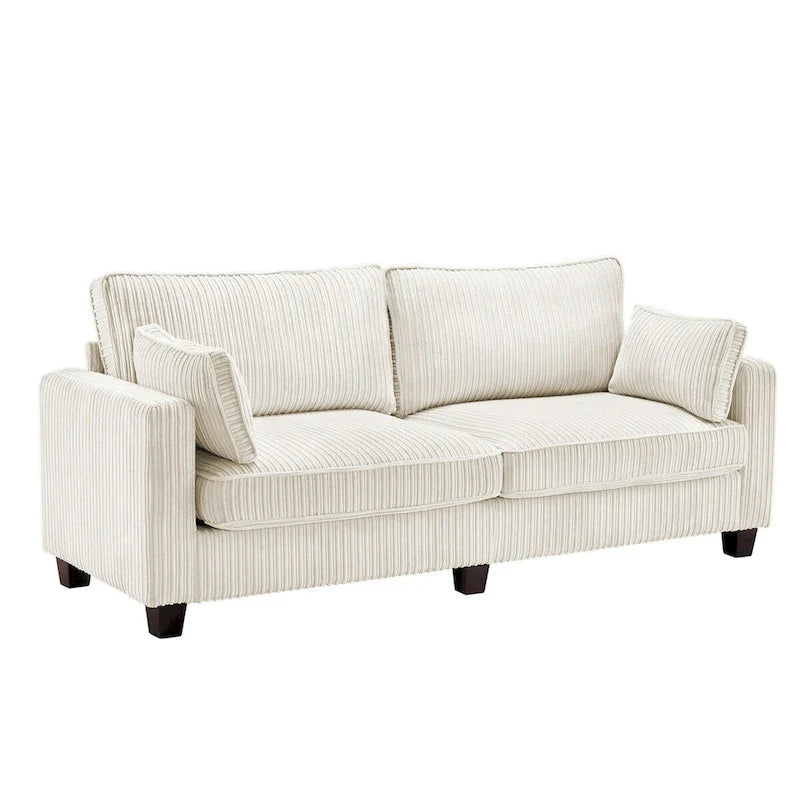 LUE BONA 81 Contemporary Corduroy 3-Seater Sofa - Upholstered Polyester Rectangle Design with Wooden Base for Living Room 7