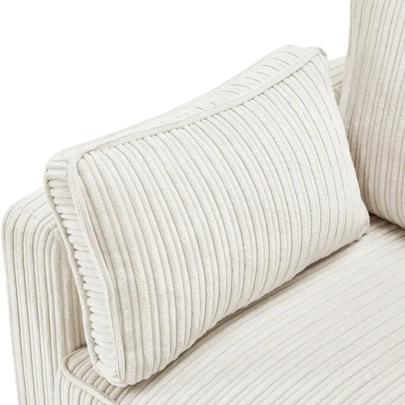 LUE BONA 81 Contemporary Corduroy 3-Seater Sofa - Upholstered Polyester Rectangle Design with Wooden Base for Living Room 8