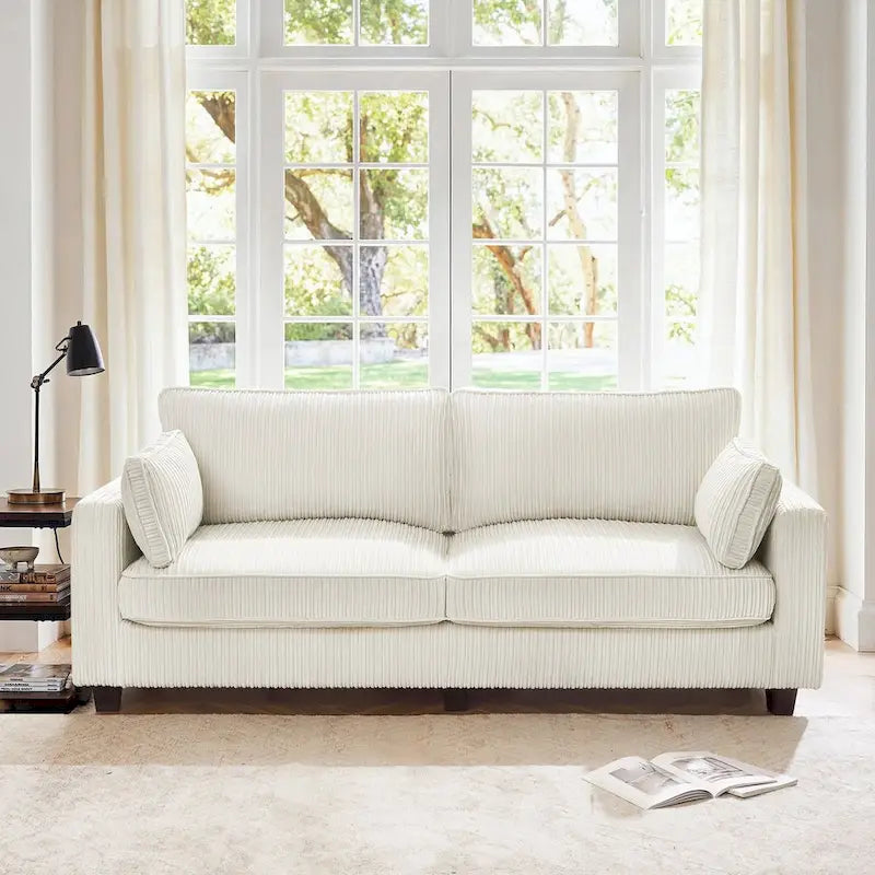 LUE BONA 81 Contemporary Corduroy 3-Seater Sofa - Upholstered Polyester Rectangle Design with Wooden Base for Living Room 10