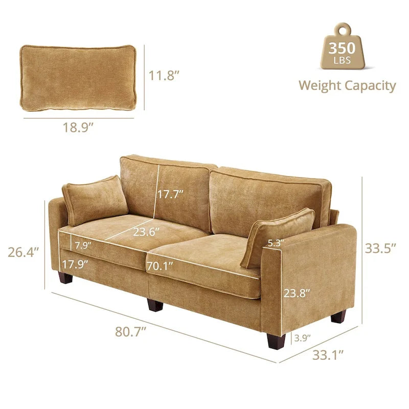 LUE BONA 81 Contemporary Corduroy 3-Seater Sofa - Upholstered Polyester Rectangle Design with Wooden Base for Living Room 19