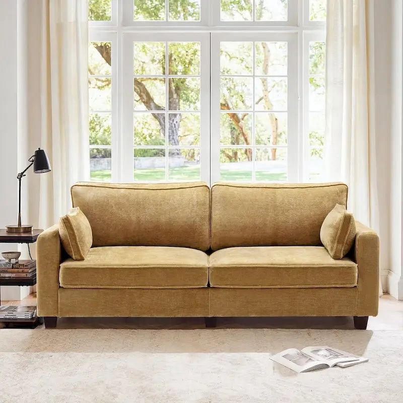 LUE BONA 81 Contemporary Corduroy 3-Seater Sofa - Upholstered Polyester Rectangle Design with Wooden Base for Living Room 20