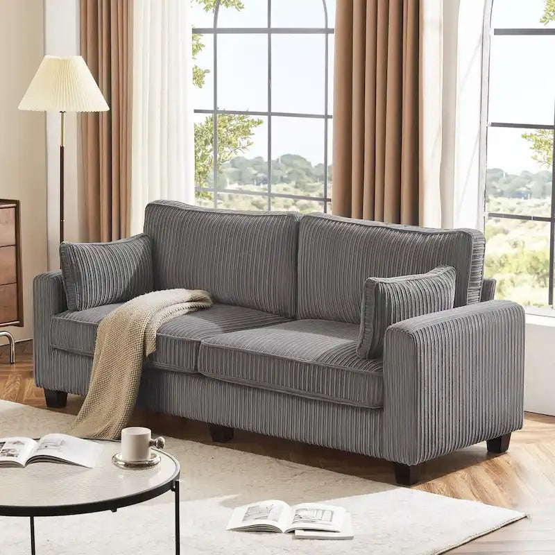 LUE BONA 81 Contemporary Corduroy 3-Seater Sofa - Upholstered Polyester Rectangle Design with Wooden Base for Living Room 21