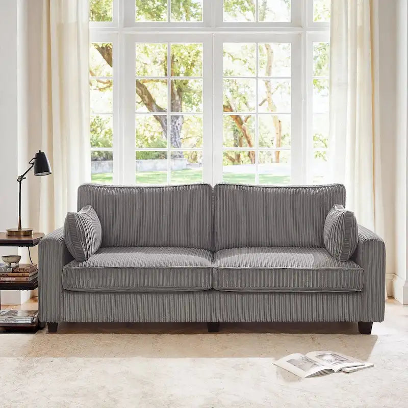 LUE BONA 81 Contemporary Corduroy 3-Seater Sofa - Upholstered Polyester Rectangle Design with Wooden Base for Living Room 30