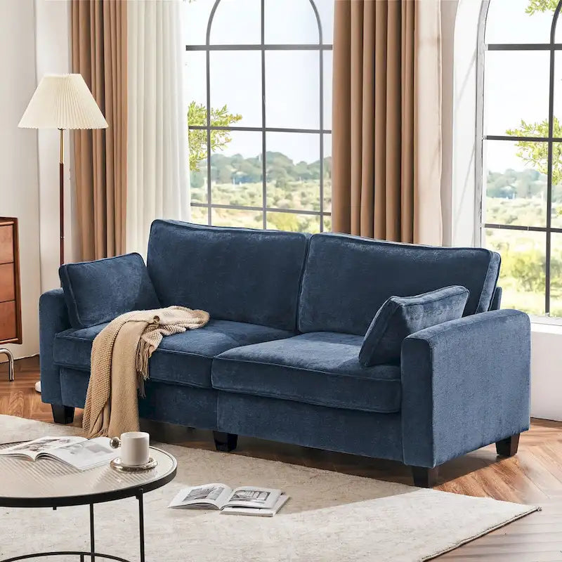 LUE BONA 81 Contemporary Corduroy 3-Seater Sofa - Upholstered Polyester Rectangle Design with Wooden Base for Living Room 31