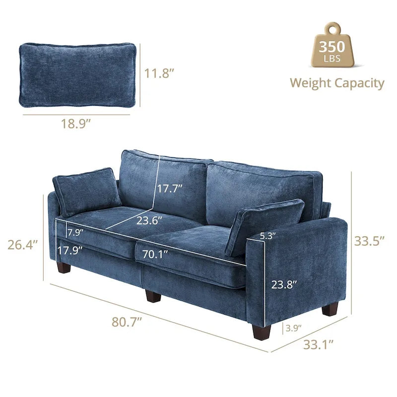 LUE BONA 81 Contemporary Corduroy 3-Seater Sofa - Upholstered Polyester Rectangle Design with Wooden Base for Living Room 38